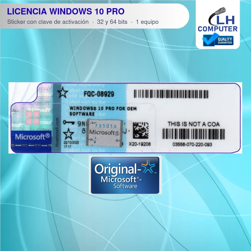 Licencia Windows 10 Pro 32/64 bits