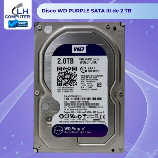 DISCO DURO WD PURPLE 2TB 24/7 PC SATA FAB 2024 NEW